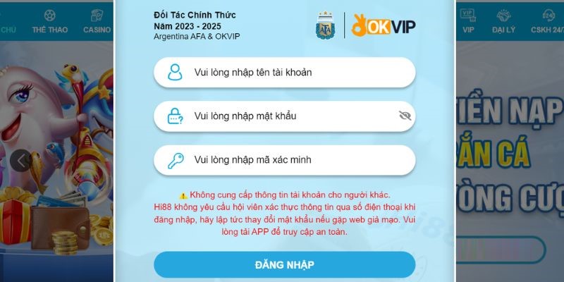 Nhập tài khoản Hi88.com đăng nhập